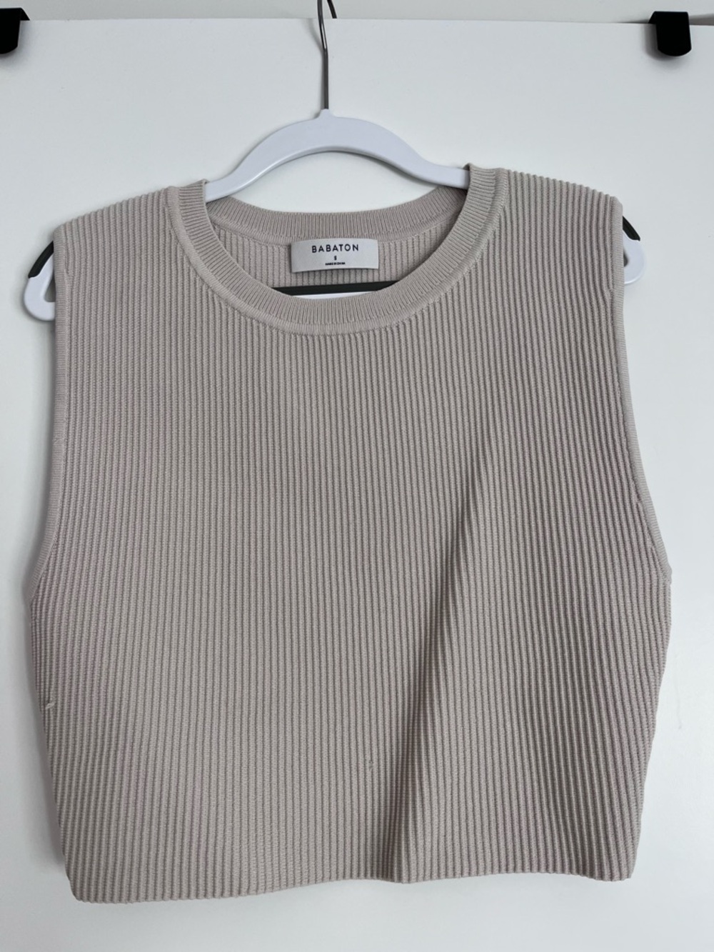 Babaton Ribbed Sleeveless Knit Tank — Light Beige